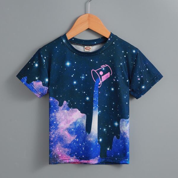 

Toddler Boys Galaxy Print Crew Neck Tee, Navy blue