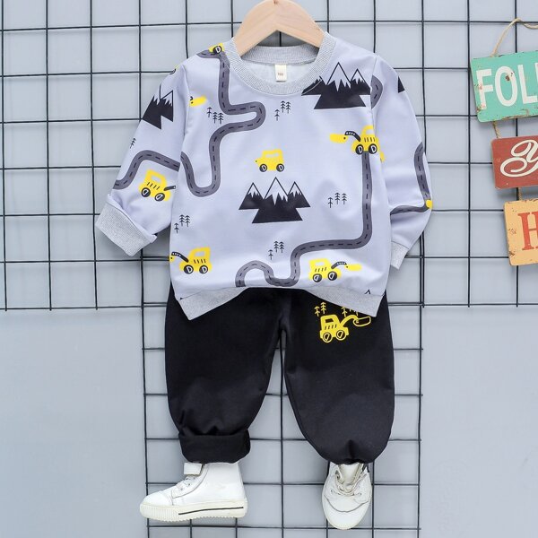 

Toddler Boys Mountain And Excavator Print Pullover & Sweatpants, Multicolor