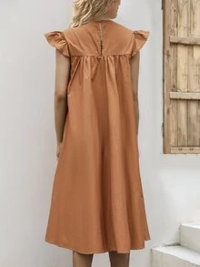 Vestido Volante Liso Dulce - Marrón - Ver 2