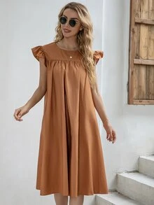 Vestido Volante Liso Dulce - Marrón - Ver 4