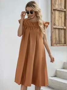 Vestido Volante Liso Dulce - Marrón - Ver 6