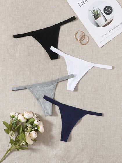 Lowkey Lull Calcinhas Tipo Tanga Casuais de Tecido Liso Multicoloridas com Média Elasticidade para Mulheres