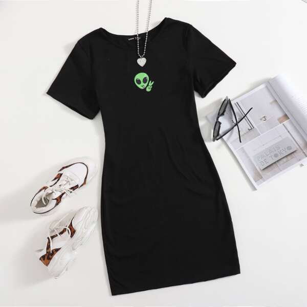 

Alien Print Tee Dress, Black