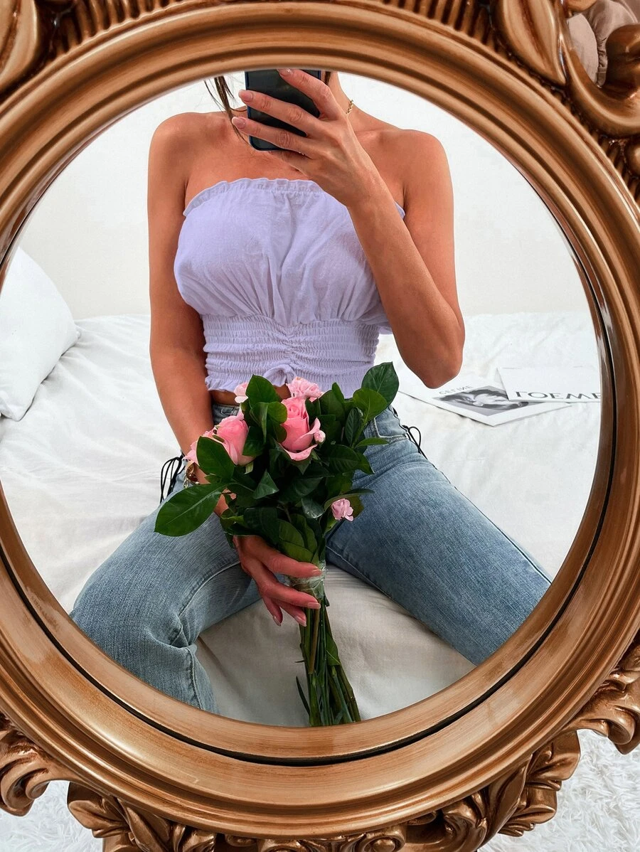 Top tubo con fruncido con cordón delantero - Lila Púrpura - Ver 1