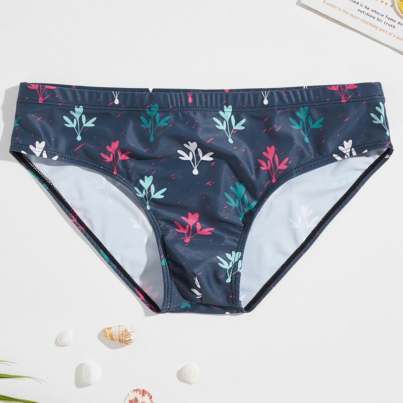

Guys Leaf Print Swim Brief, Navy blue