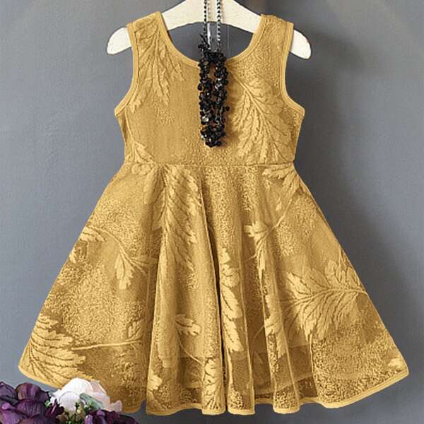 

Toddler Girls Leaf Pattern Flare Hem Dress, Mustard yellow