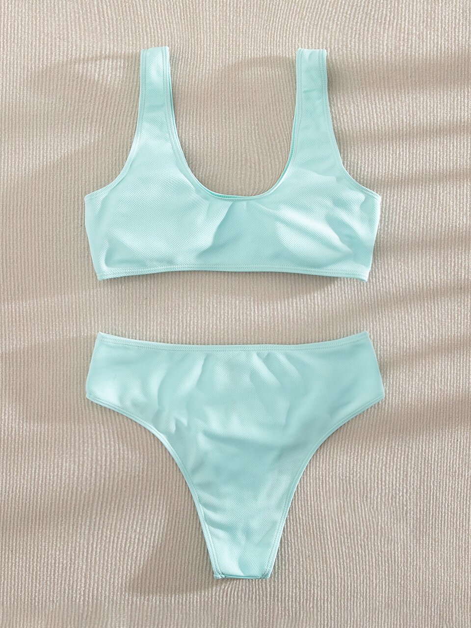 Solid High Waisted Bikini Set For Summer Beach Vocation