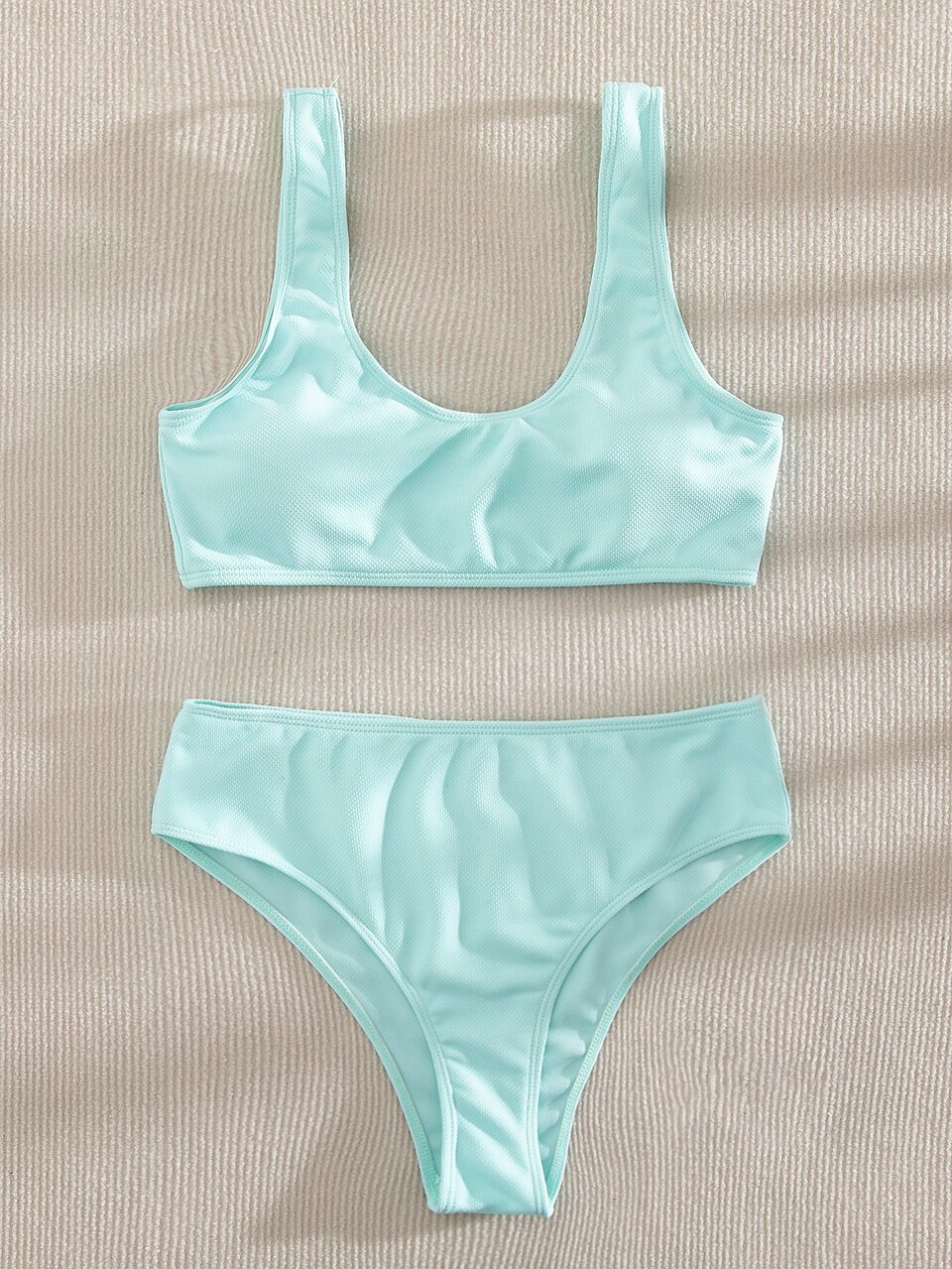 Solid High Waisted Bikini Set For Summer Beach Vocation