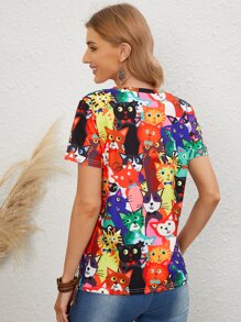 camiseta de manga corta con estampado de gato - Multicolor - Ver 2