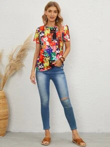 camiseta de manga corta con estampado de gato - Multicolor - Ver 5