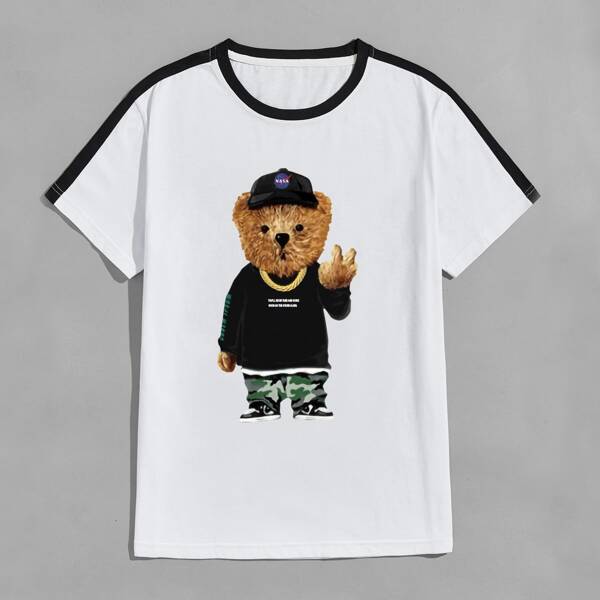 

Guys Cartoon Bear Graphic Tee, White