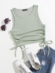 Solid Drawstring Side Tank Top - Mint Green - View 1