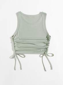 Solid Drawstring Side Tank Top - Mint Green - View 2