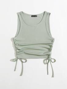 Solid Drawstring Side Tank Top - Mint Green - View 3