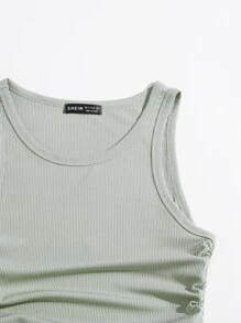 Solid Drawstring Side Tank Top - Mint Green - View 4