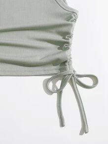 Solid Drawstring Side Tank Top - Mint Green - View 5