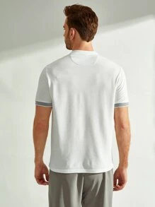 GENTILAND Men Notch Neck Embroidery Letter Ringer Tee - White - View 2