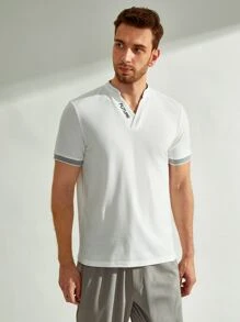 GENTILAND Men Notch Neck Embroidery Letter Ringer Tee - White - View 4