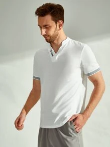 GENTILAND Men Notch Neck Embroidery Letter Ringer Tee - White - View 5