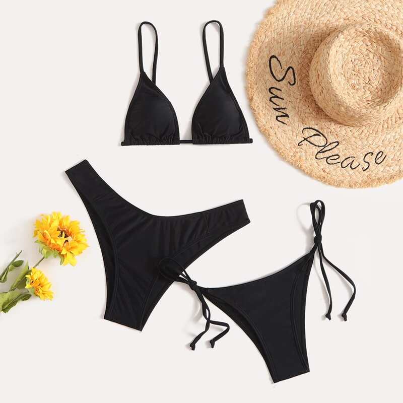 

3pack Solid Triangle Bikini Swimsuit, Black