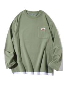 Manfinity Hypemode Men Pocket Letter Patched Combo Tee - Army Green - View 1