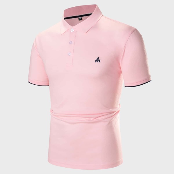

Men Graphic Embroidery Polo Shirt, Baby pink