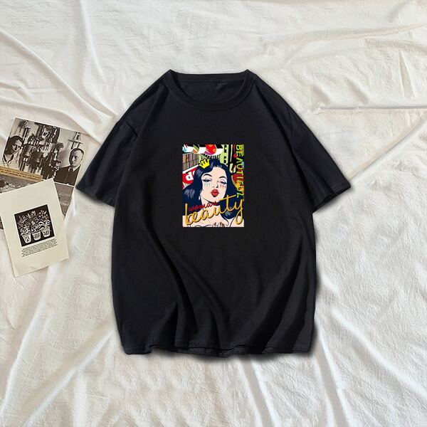 

Men Figure And Letter Graphic Tee, Black