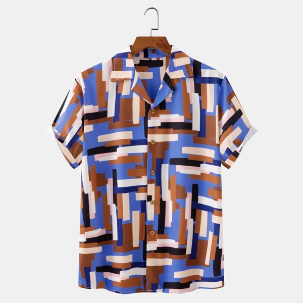 

Men Allover Geo Button Up Shirt, Multicolor