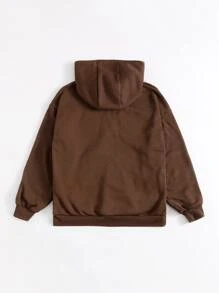 Zip Up Drop Shoulder Hooded Sweatshirt - Chocolate Brown - View 2