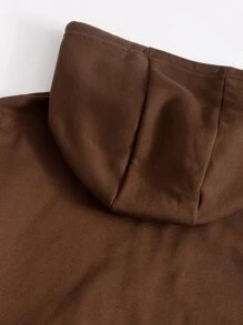 Zip Up Drop Shoulder Hooded Sweatshirt - Chocolate Brown - View 4