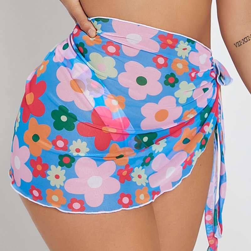 

Floral Print Knot Waist Cover Up, Multicolor