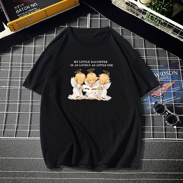 

Men Slogan And Angel Print Tee, Black