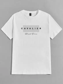 Manfinity VCAY Hombres Camiseta algodón con estampado de letra - Blanco - Ver 5