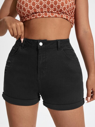 Short en jean à ourlet roulé