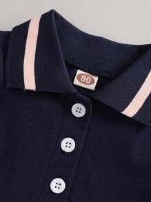 女婴半紐扣拼接荷葉邊下擺連衣裙 - 藏蓝色 - 查看 3