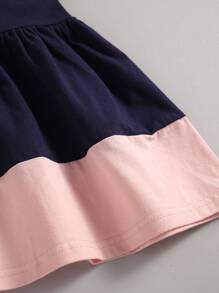 女婴半紐扣拼接荷葉邊下擺連衣裙 - 藏蓝色 - 查看 4