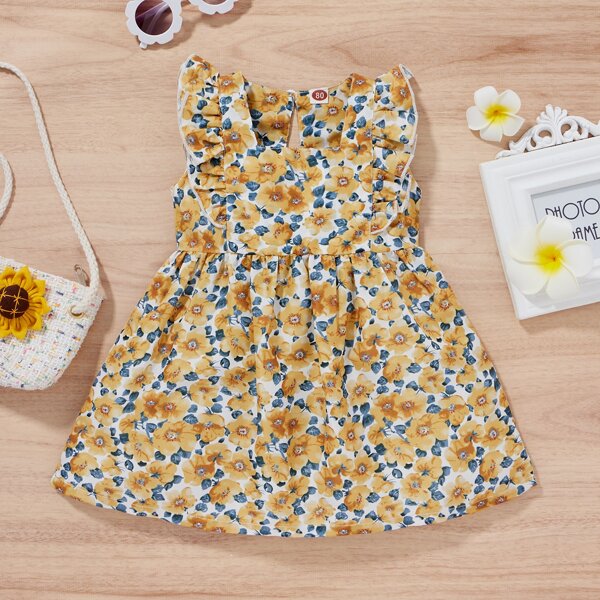 

Baby Girl Floral Ruffle Babydoll Dress, Yellow