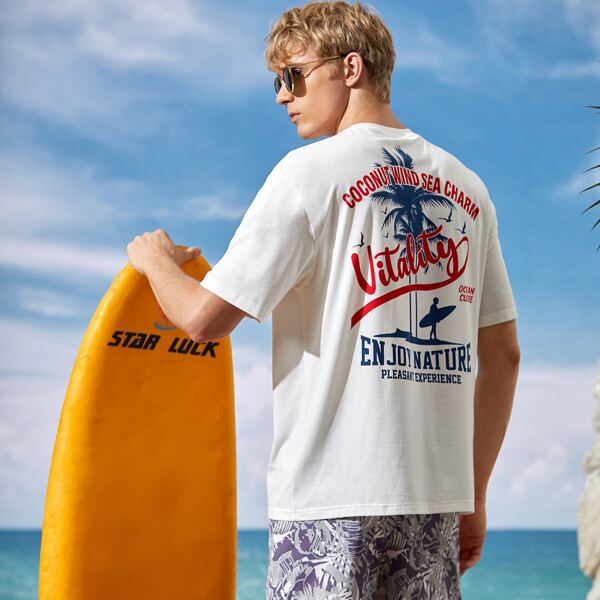 

Men Letter & Graphic Print Tee, White