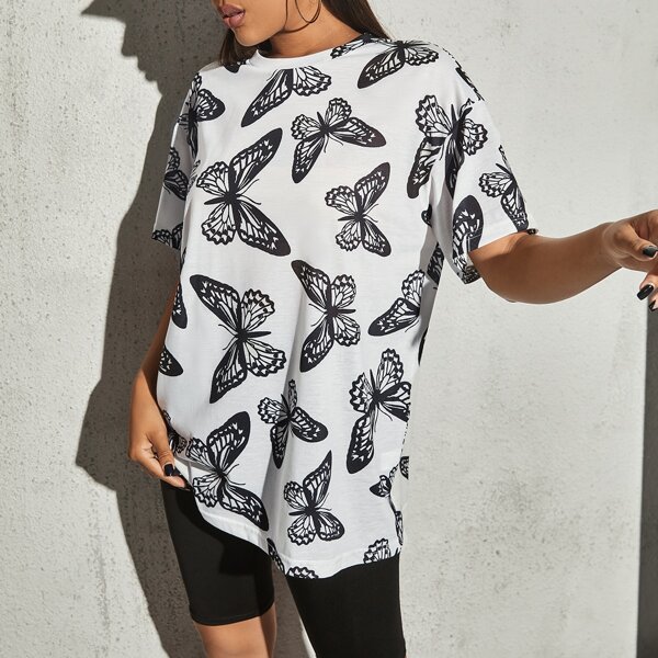 

Butterfly Print Tee, Black and white