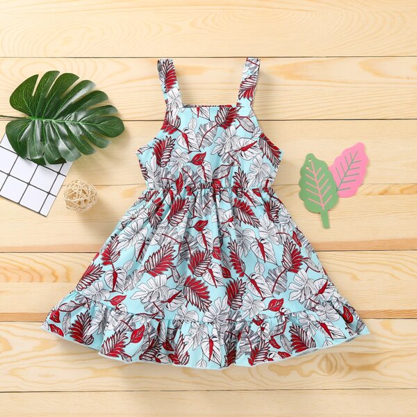 

Baby Girl Tropical Print Ruffle Hem Cami Dress, Multicolor