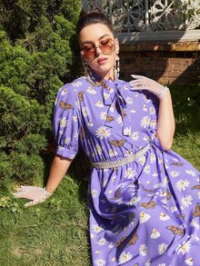 SHEIN Đầm Plus Size Hoa Thanh lịch - Màu tím - Xem 3