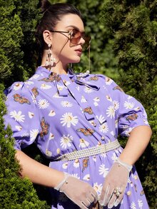 SHEIN Đầm Plus Size Hoa Thanh lịch - Màu tím - Xem 5