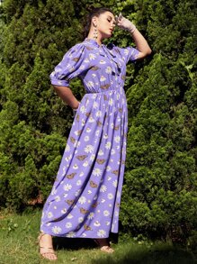 SHEIN Đầm Plus Size Hoa Thanh lịch - Màu tím - Xem 1