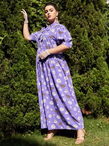 SHEIN Đầm Plus Size Hoa Thanh lịch - Màu tím - Xem 2