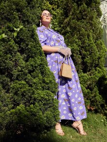 SHEIN Đầm Plus Size Hoa Thanh lịch - Màu tím - Xem 6