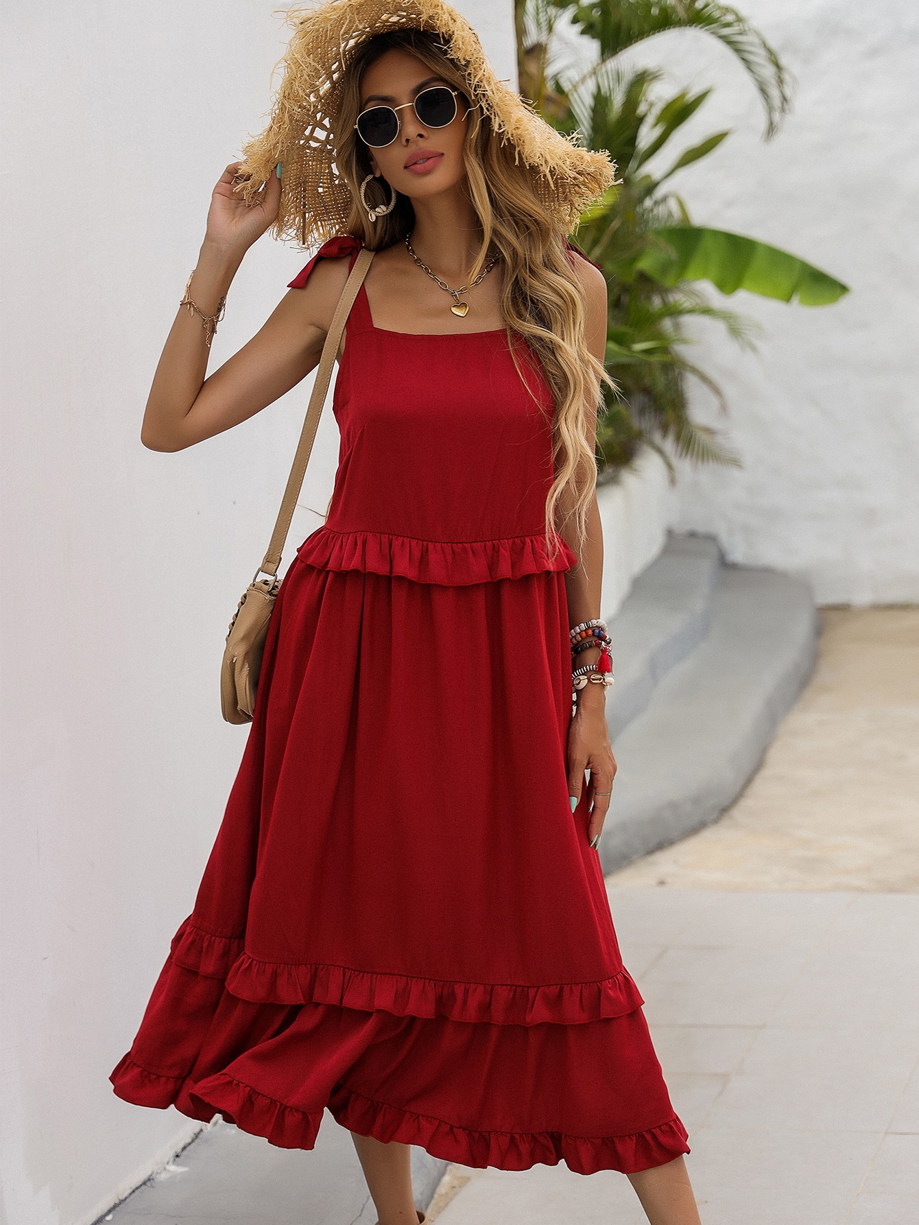 Knot Strap Ruffle Trim Cami Dress SHEIN USA