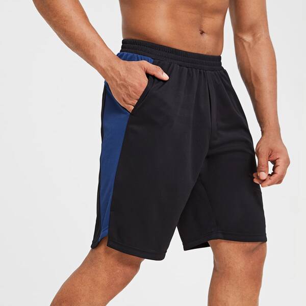 

Men Contrast Panel Sports Shorts, Black