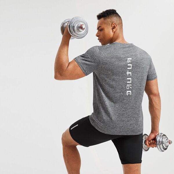 

Men Letter Graphic Sports Tee, Grey