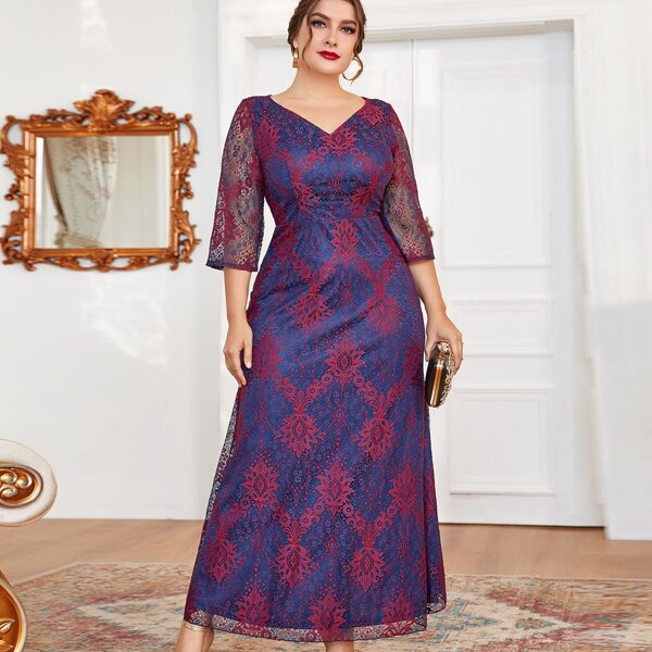 

Plus Floral Lace Overlay Dress, Multicolor