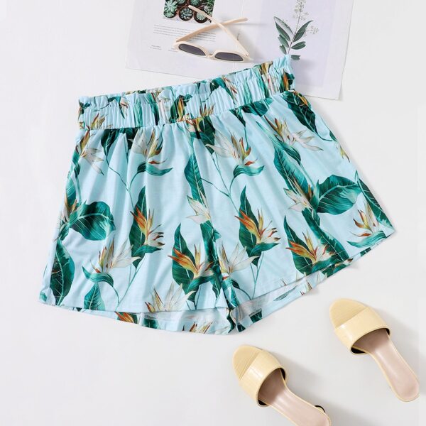 

Plus Tropical Print Wide Leg Shorts, Multicolor